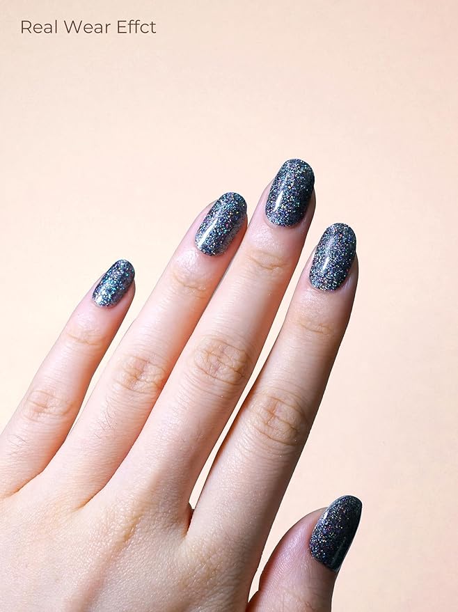 Pre Cured Gel Nail Strips - 44PCS Salon Quality Gel Nail Stickers - Long Lasting Polish Wraps for Women no UV Light Needed Easy Apply& Remove (Cool Silver)