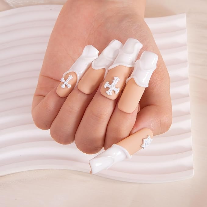 LOVFUL Press on Nails Maze | Handmade with Full Covered Crystals | Reusable Full Cover Nails | Square Mid length 1.7 in | H272-S