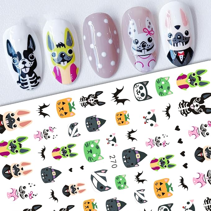 Halloween Nail Stickers for Nail Art Cute Ghost Pumpkin Bat Scary Anime 3D Self-Adhesive Nail Decals Nail Art Supplies Nails Design Manicure Stickers for Nails Decoration 6Sheets