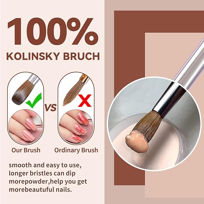 100% Kolinsky Acrylic Brush Size 22 - Wood Handle for Nail Application, Extension - Professional Manicure Salon and DIY at Home Tool (#22)