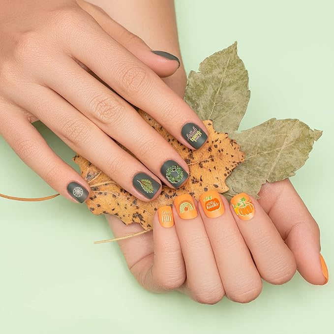 Whaline Fall Halloween Nail Art Stamping Plate Kit Hello Fall Pumpkin Ghost Witch hat Plaid Design Nail Art Set for Autumn Thanksgiving Halloween DIY Print Manicure Salon, Set of 6