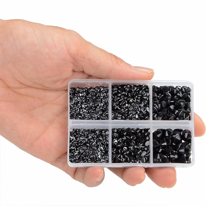 LPBeads 6000 Pieces Siam and Black Non Hotfix Rhinestones 6 Sizes Round Crystal Glass Flat Back Rhinestones with Tweezers and Picking Pen for Nail Art Crafts Clothes Bags DIY