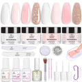 Beetles Dip Powder Nail Kit, All Season Nude White Pink Glitter 4 Colors Dipping Powder with with Base Top Coat Activator and Tools for French Nail Art, Easy DIY Home Manicure Salon Blush Champagne