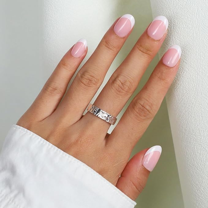 Anyos French Tip Press On Nails-300Pcs Short Oval French Gel Nail Tips Short,No File Need Tips Pre-Designed,Fake Nails for Nail Art DIY 15Sizes(Pink)