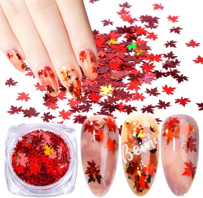 Nail Art Maple Leaf Sequins Autumn Laser Charms Flakes Glitter for Nails Holographic Confetti Decoration 12Colors