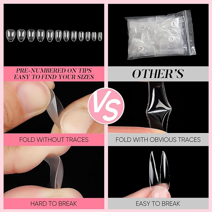 AIMEILI Short Almond Nail Tips, 504Pcs Pre-Shape Clear Short Nails Press On Nail Fake Nails for Nail Extension Full Cover False Nails Gelly Tips DIY Nail Salon 12 Sizes