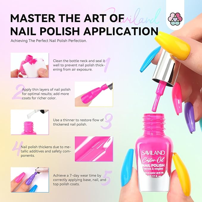 SAVILND Nail Polish Set: Bright Pink Yellow Red Quick Dry Nail Polish Kit with Glitter 24 Colors Regular Finger Nail Polish Non Gel Long Lasting DIY At Home Manicure Gift Set