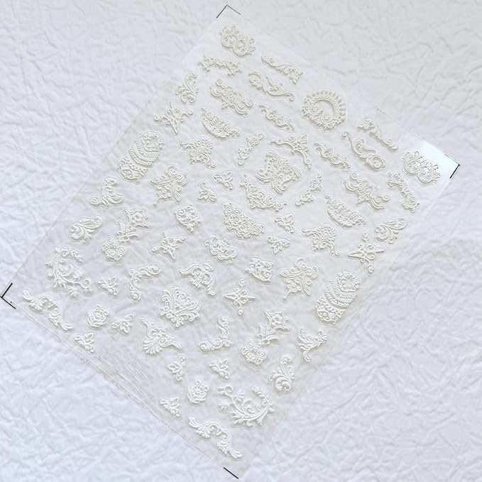 NAIL ANGEL 7Sheets Nail Art Adhesive Sticker Sheet 3D White Wedding Frame Shapes Nail Art Decoration 10310