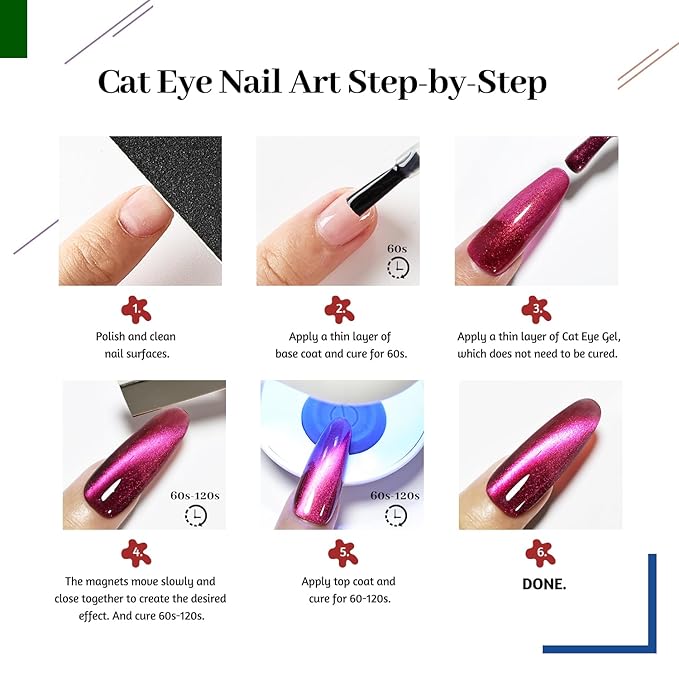 JODSONE Cat Eye Gel Nail Polish 10 Colors Blue Green Red with Base Coat Top Coat Magnet Stick Glazed Amber Cat Eye Gel for Home DIY