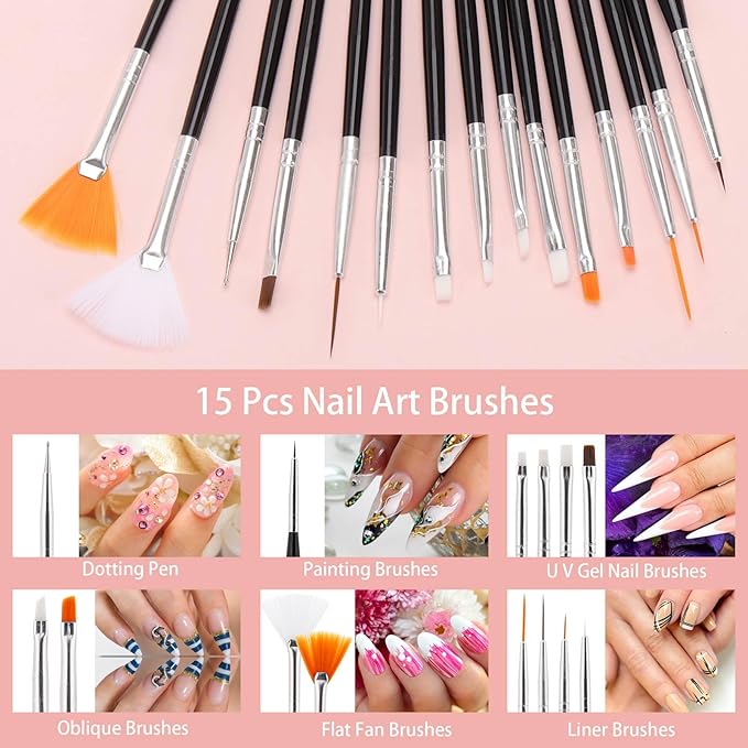 36 Pcs Nail Art Brush Set - Fine Liner, Striping, Dotting, Silicone Tools, 3D Gel Pen, Acrylic Design Brushes