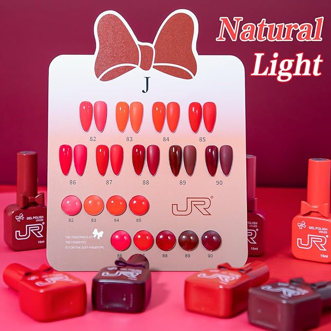 JR 9pcs 15ml Nail Gel Polish Bloody Mary Red Set UV Manicure Gel Nail Polish Kit Soak Off Polish Home DIY Gift J