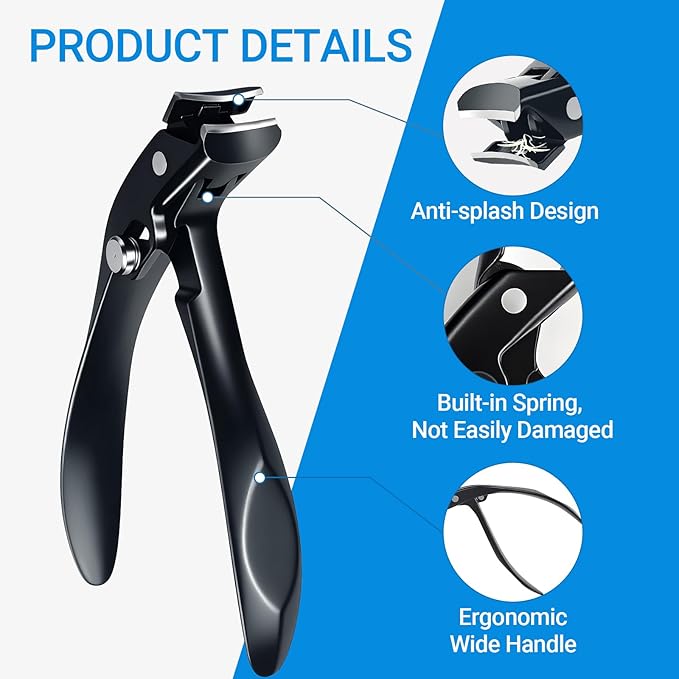 Long Handle Toenail Clippers for Seniors Ultra Wide Jaw Opening Toe Nail Clippers Set for Thick Toenails Sharp Professional Fingernail Cutters Trimmers for Men Women - Black