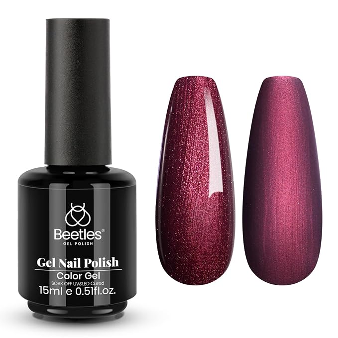 beetles Burgundy Glitter Gel Polish - Cherry Mocha Red Wine Color Gel, 15ML Polish Soak Off UV LED Nail Art Starter Manicure Salon DIY at Home