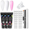 Poly Extension Gel Nail Kit, Clear White Pink Builder Nail Starter Kit with Dual Nail Forms, Nail Clips for Poly Gel, Home Manicure Set