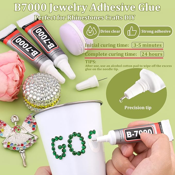 400PCS SS30/6mm Crystal Rhinestones (Emerald Green) with 2Pcs 10ml B7000 Jewelry Glue, Bedazzling Flatback Glass Rhinestones for Crafting, Gems Diomand Charms for Tumbler Shoes Clothing Mugs Nail Art