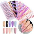 240Pcs Coffin Press On Nails Solid Color Glossy Fakes Nails Ballerina Fake Nail Tips Long Full Cover Acrylic False Nails Black White Pink Blue Flake Nails Valentines Day Press On Nails For Women Girls
