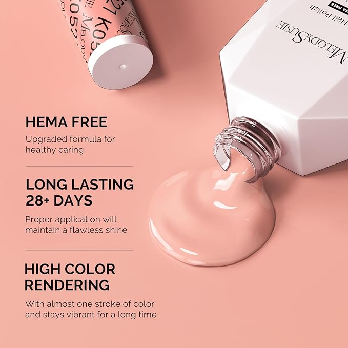 MelodySusie Hema Free Gel Nail Polish, 0.5 Fl Oz Thick Light Orange Pink Gel Polish, Non-Toxic, Long Lasting, Soak Off UV Nail Polish, Manicure Nail Design Salon DIY Nail Art at Home K0521
