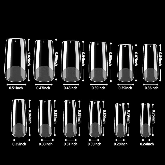 Medium Square Gel Nail Tips Extension, 240PCS Clear Soft Gel Full Cover Nail Tips, M Square Press On False Nail Tips for Salons, and DIY Nail Art at Home (12 Sizes)