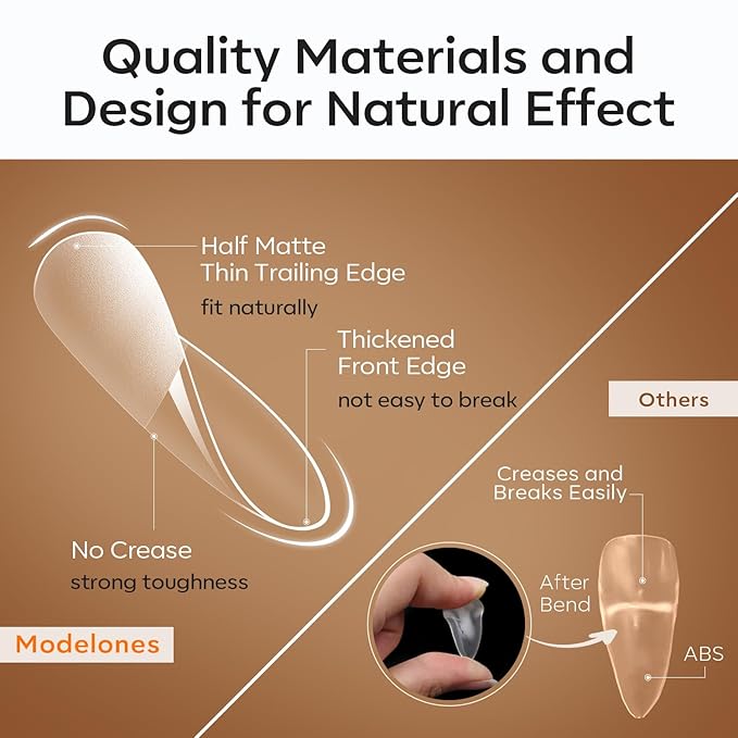 modelones Short Almond Nail Tips with 4 in 1 Nail Glue 15ml