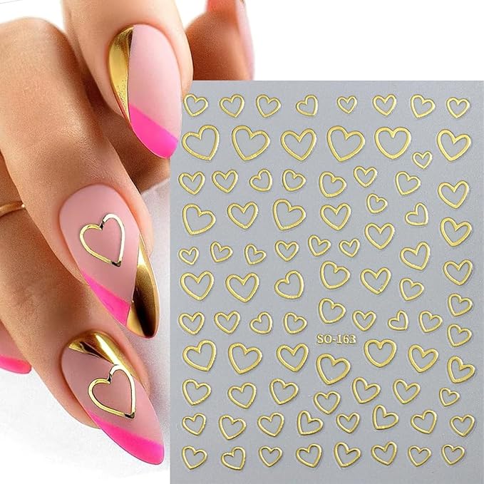 7 Sheets Valentines Day Nail Stickers for Nail Art 3D Self-Adhesive White Black Red Heart Nail Art Stickers Hollow Heart Love Design Nail Art Supplies Cute Nail Decals for Women Acrylic Decorations