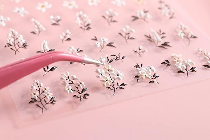 TailaiMei Flower Nail Art Stickers, 5D Embossed Colorful Spring Daisy Nail Decals, Self-Adhesive Design for DIY Decoration (3 Sheets)