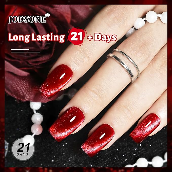JODSONE 16.5ml Red Cat Eye Gel Nail Polish Soak Off LED Gel Polish for Nail Art Manicure DIY Salon at Home