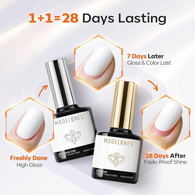 modelones Gel Top Coat Base Coat and White Gel Nail Polish 3 Pcs No Wipe Spring Gel Polish Set, Soak Off Nail Lamp Acid Free No Wipe Clear Base Top Gel Nail Polish Art Manicure Gifts for Women