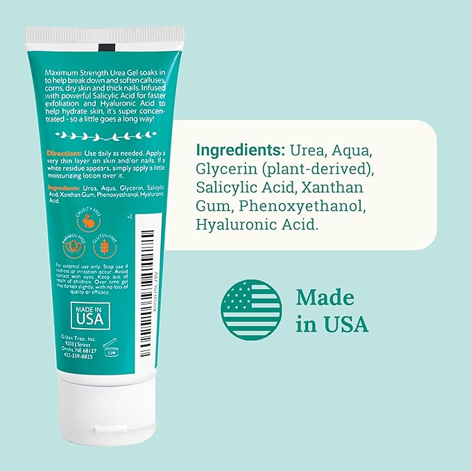 GILDEN TREE Urea Gel 42 Percent For Feet Maximum Strength Softens Cracked Heel Calluses & Thick Toenails