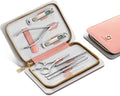 MR.GREEN Fashion Imprint Manicure Sets Professional Nail Clipper Set Personal Care Tool Kits Nial Cutter Gift With Leather Case (Pink(8Pcs Set))