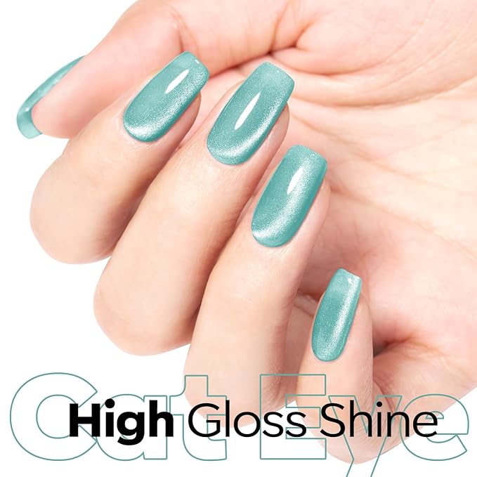 modelones Green Cat Eye Gel Nail Polish Blue Turquoise Gel Polish Jelly Glass with Magnet Holographic Glitter Shimmer Translucent Sheer Color Magnetic Nail Polish 15 ML