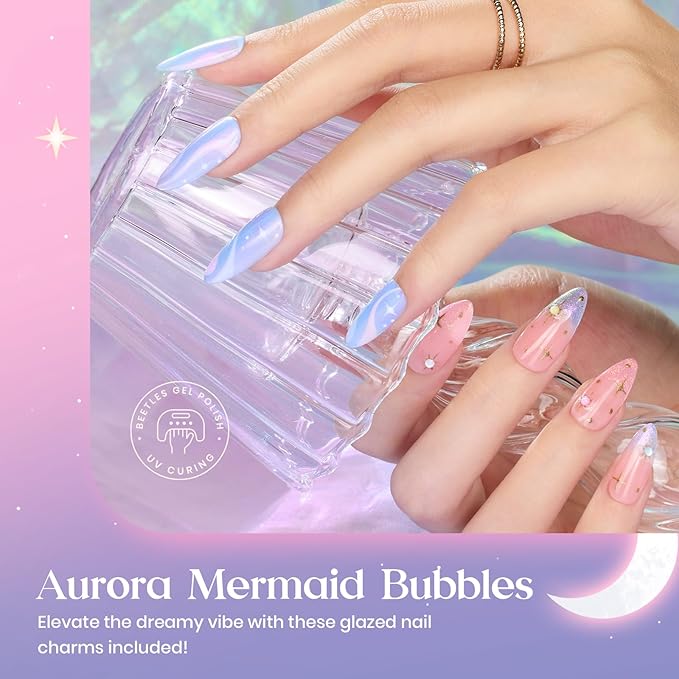 Beetles Pearl Glitter Gel Nail Polish Set, 6 Colors Baby Blue Shimmer Baby Pink Purple Mermaid Gel Polish Kit, Nail Drawing Soak Off Uv Led Swirl Gel Polish Shell Thread Spring Gift for Women