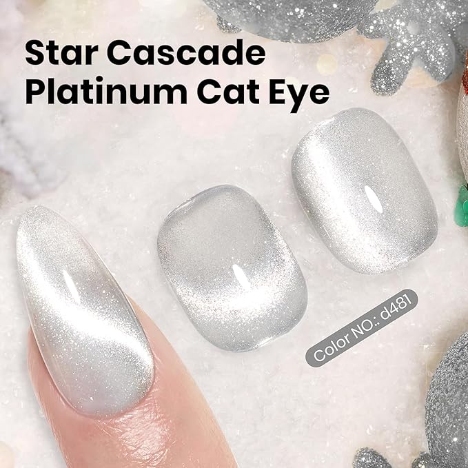 Beetles Silver Cat Eye Gel Nail Polish - 15ML Silver Glitter Cat Eye Gel Polish with Magnet Soak Off UV Velvet Nail Polish Salon DIY Manicure Gift for Women