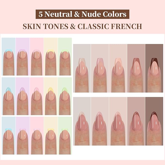 5-Color French Tip Press On Nails - 150Pcs Soft Gel Nail Tips,Short Press On Nails Square, Super Fit & Long Lasting,Soak Off Acrylic False Nail Extension in 15 Sizes (Multicolor 01)