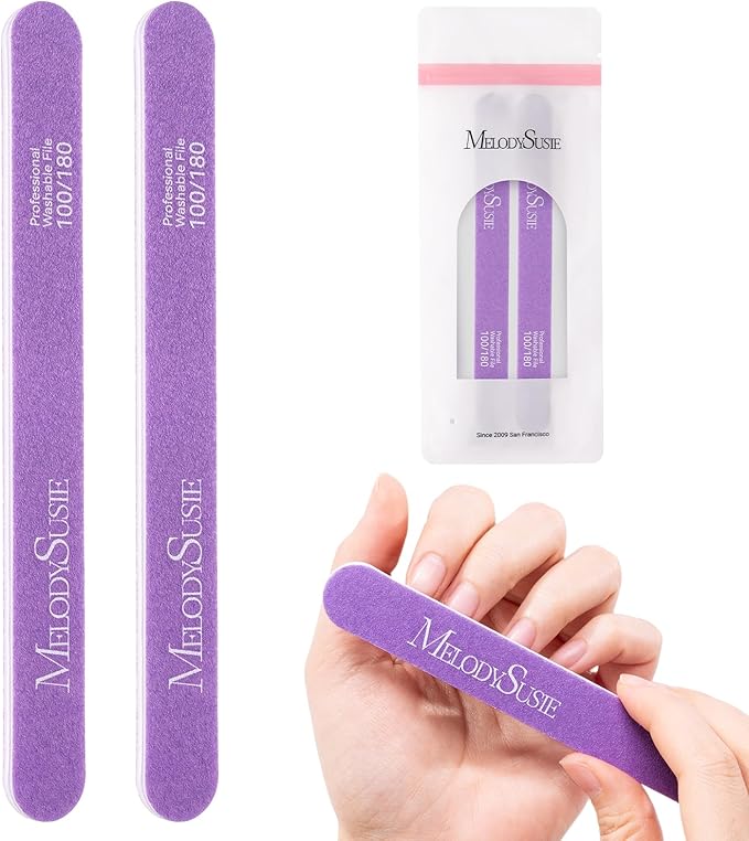 MelodySusie Nail File Kit, 2Pcs Double Sided 100/180 Grit Straight Shape Emery Boards For Nails, Professional Nail Art Manicure Pedicure Supplies for Home and Salon Use, Purple