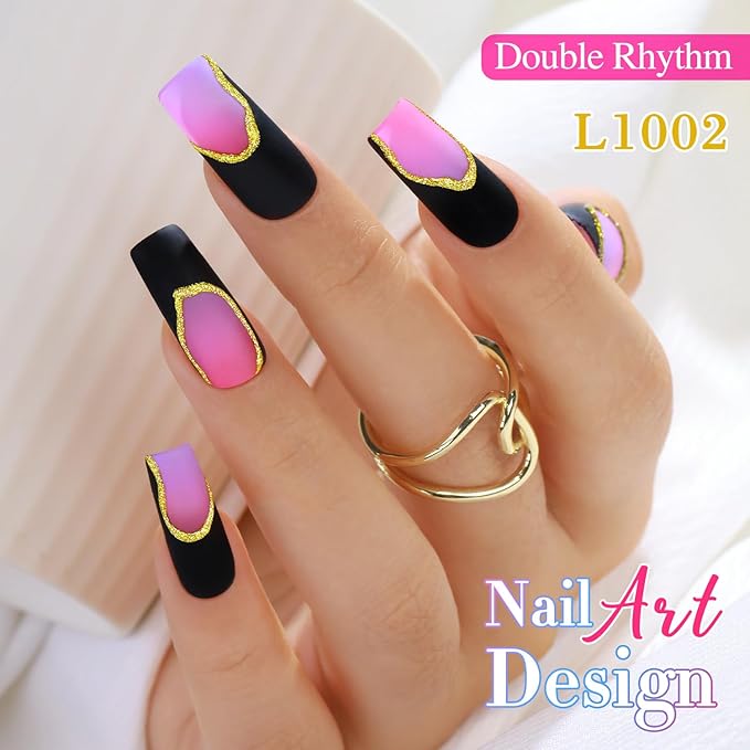 Double Rhythm 15 Ml Metallic Gel Liner Nail Art Gel Bronze Mirror Chrome Painted Drawing Stripper 3D Effect Gel Polish (Glitter Gold-L1002)