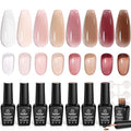 Beetles Jelly Gel Nail Polish Set, 8 Nude Jelly Pink Milky Brown Translucent Colors Gel Nail Polish Sweet Temptation Collection Soak Off LED Nail Art Manicure Kit DIY Salon at Home Gifts for Women