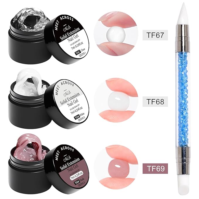MEET ACROSS Solid Builder Nail Gel 3D Nail Gels Sculpting Gel for Art Non-Sticky Hand Extension Clear White Dirty Pink with Nail Pen Gift for Women