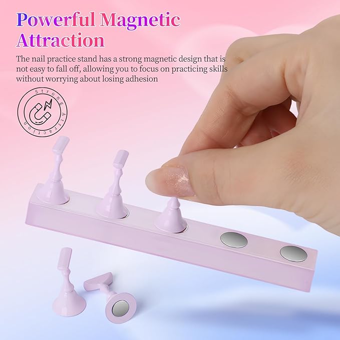 ANGNYA Nail Stand for Press Ons，3 Set Nail Holder for Painting Nails with 200PCS Nail Sticky Tabs Powerful Magnetic Fake Nail Stands for Nail Holder Nail Display Press on Home DIY Salon Supplies