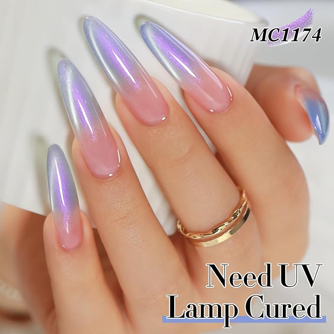 Double Rhythm 0.5 Oz Cat Eye Gel Polish with Magnet Same Color Same Bottle Holographic Glitter Shimmer Translucent Color Salon 15 ML Magnetic Nail Art (Mermaid Blue-MC1174)
