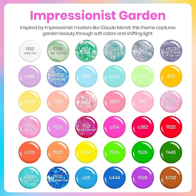 beetles Gel Polish Kit - 36 colors Pastel Polish Blue Green Glitter Nail Polish with Nail Art Foil Glue Base Coat Glossy Top Coat Impressionist Garden Soak off Uv Gel Manicure Kit Gifts