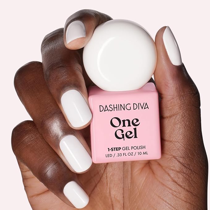 Dashing Diva One Gel Color Starter Kit - Daikon - 3-in-1 Base Coat, White Nail Color & Top Coat - 8-Piece Manicure Set with LED Gel Nail Lamp