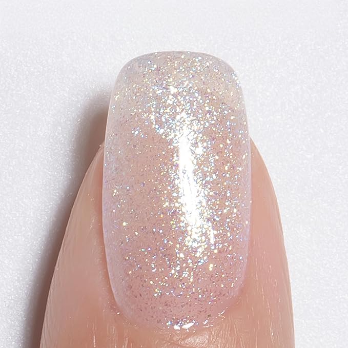 YTD Likomey Pearlescent Glitter Gel Nail Polish,Mermaid Glitter 15ml Nude White Jelly Sheer Translucent Neutral Iridescent Colorful Shimmer Salon Home DIY Nails Art Manicure UV Nail Varnish,LS387