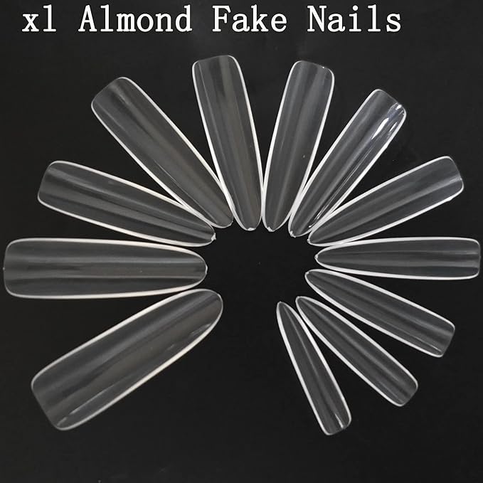 LoveOurHome 240pc XL Clear Almond Acrylic Nail Tips Full Cover Extra Long Fake Nails Oval Press on Nail Clear 12 Size False Naills for Gel Nail Extension Finernails Designs