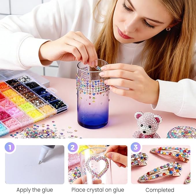 Colorful DIY Resin Rhinestone Kit for Bedazzling, Resin Jelly Rhinestones for Bedazzling, Multicolor 3mm Flatback Gems for Diamond Art 3Pcs Jewelry Glue for Bedazzled Nail Art (30000)