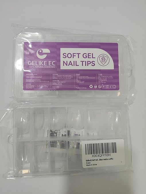 Gelike ec Medium Coffin Nail Tips: Soft Gel Tips Coffin Shaped Full Cover Gel Nails Pre Etched - PMMA Resin Clear False Nails Strong Press on Nails 120PCS 12 Sizes, Medium Coffin
