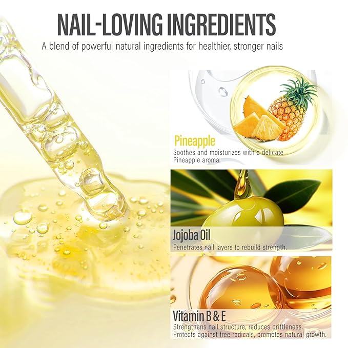 CHUCHU Nail Cuticle Oil Strengthener - Pineapple Scent Repair Growth Moisturizing Treatment - Natural Jojoba Vitamin B & E for Dry Cracked Nails
