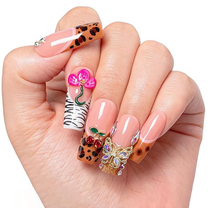 LOVFUL Square Short Press on Nails Fruit Energy | Handmade Acrylic Press ons | Reusable Fake Nails | Square Classic Regular 1.3 in | H572-L