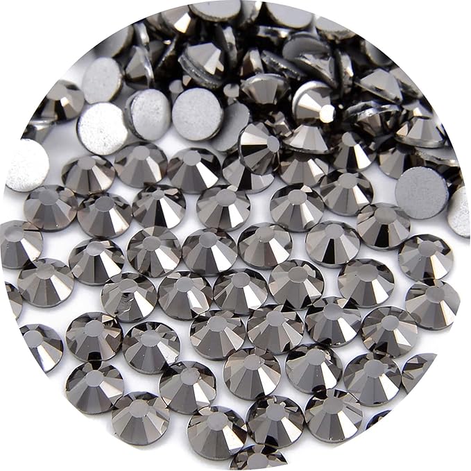 NCB 2000pcs Flatback Round Glass Nail Art Rhinestones Crystal for DIY Making Accessories Shoes, Clothes, Face Art, Bags, Manicure (Jet Hematite, SS8 2000pcs)