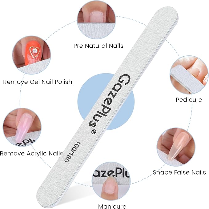 Nail Files, 50 PCS Fingernail Files 7" Long 100/180 Grit Emery Boards for Nails Professional Nail File Bulk Washable Suitable for Both Acrylic and Natural Nails Zebra