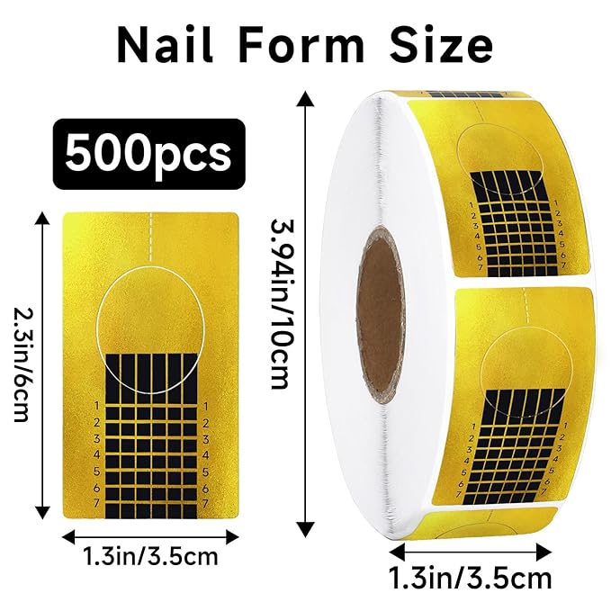 G2PLUS Nail Forms for Gel Builder, 500PCS Nail Extension Forms, Gold Rectangular Nail Forms for Acrylic Nails, Reusable Tip Shape Guide Stickers for DIY and Home Use Salon Supplies
